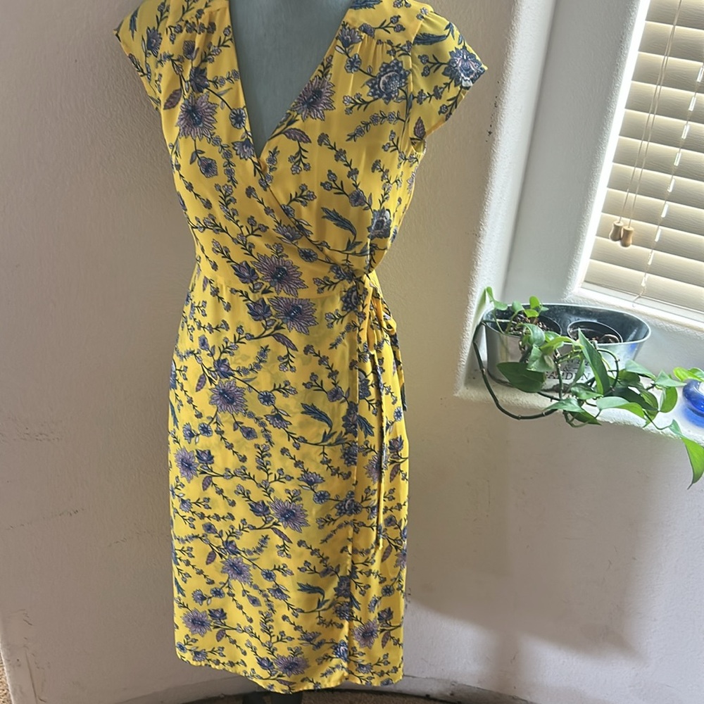 Banana Republic Yellow Floral Wrap Midi Dress